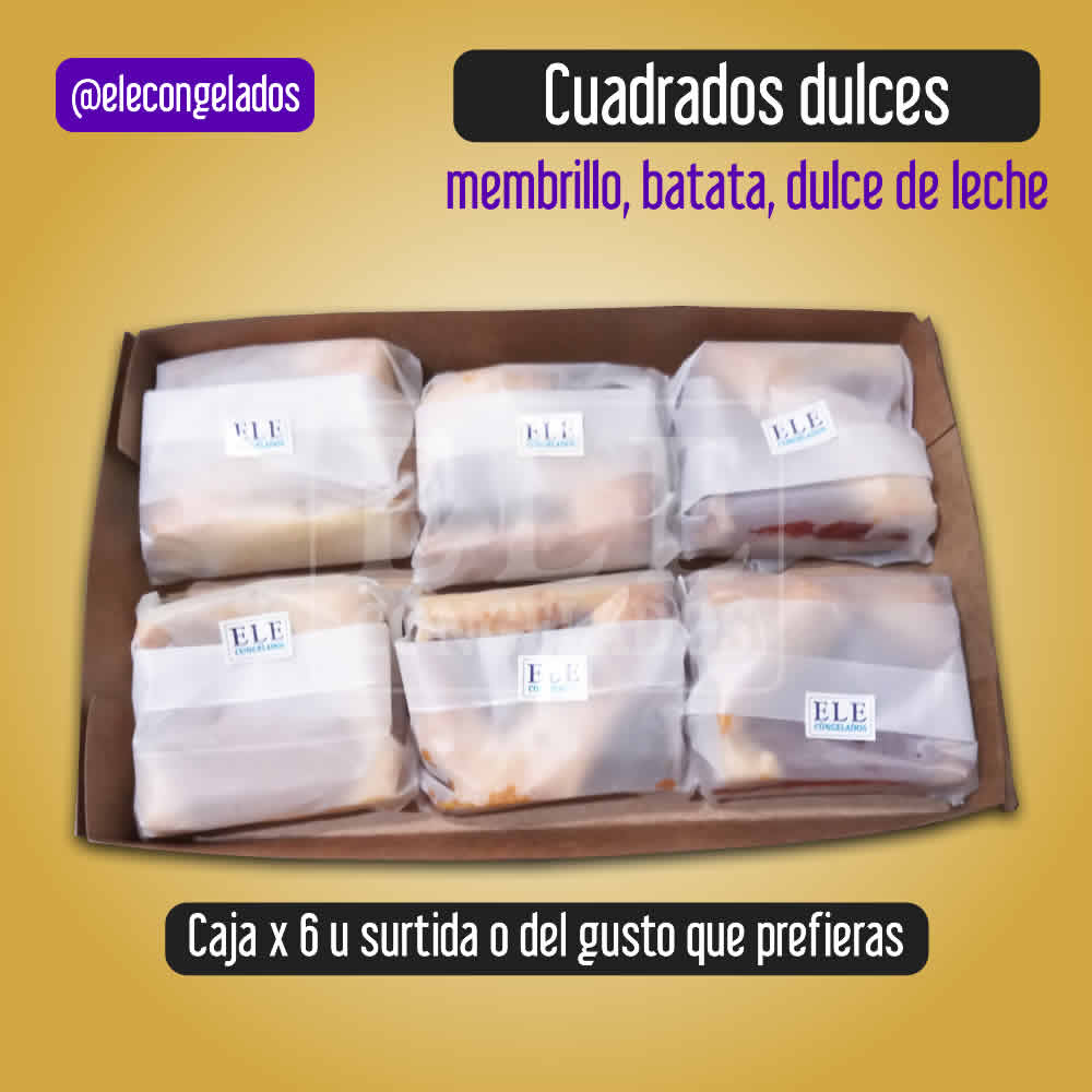 cuadrados dulces pasta frola, presentación por seis unidades